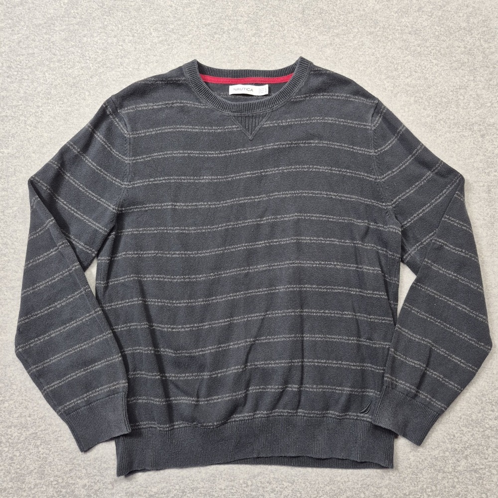 Nautica Men's Gray Cardigan Sweater L Tight Knit Cotton Blend Classic Preppy